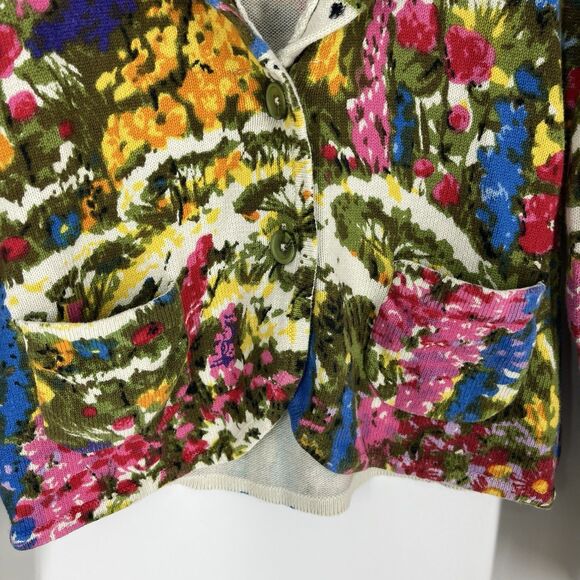 HWR Anthropologie Cardigan Sweater Size Medium Blazer Knit Floral Artsy Bloom - Picture 3 of 8